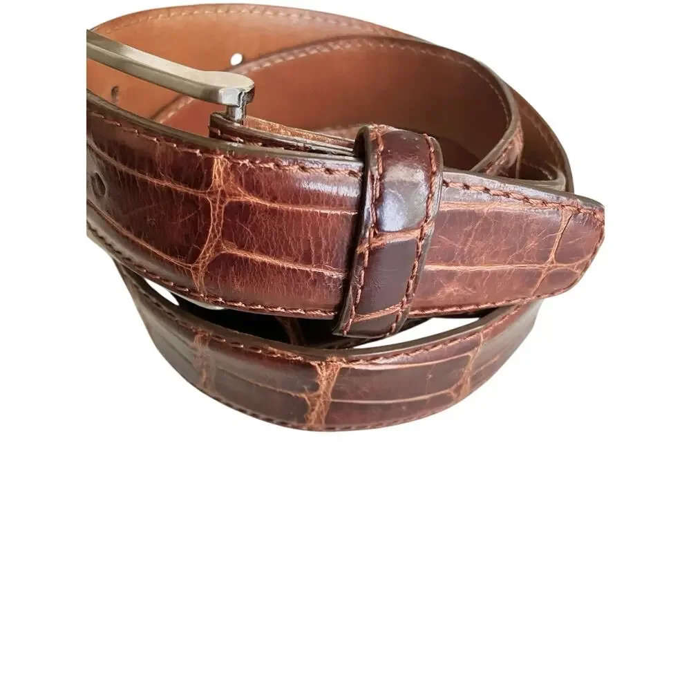 Men’s Brown Dress Belt American Alligator Made In Italy MCM Silver Buckle SZ 36